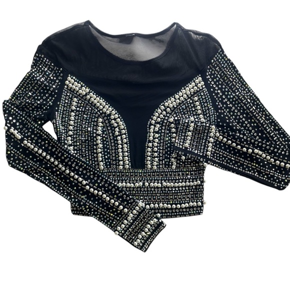 Windsor Best Dressed Faux Pearl Embellished Rhinestone Mesh Crop Top Size Small - Picture 4 of 5